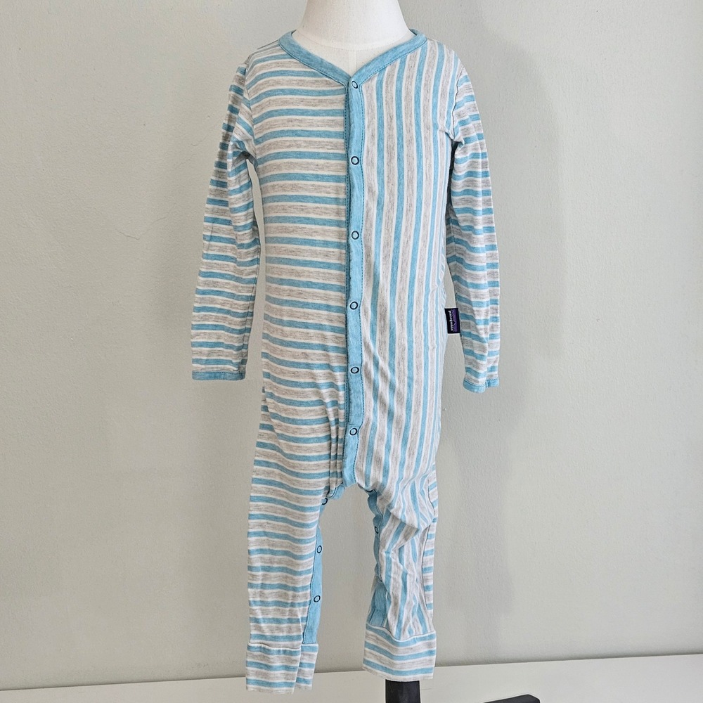 Patagonia Sleeper Coverall Toddler 18M-24M Blue Gray Striped Organic Cotton